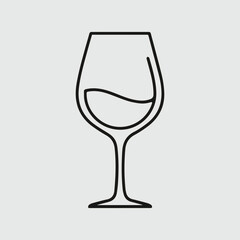 Simple black outline of a wine glass with a liquid inside on a light gray background