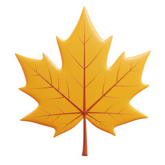 Stylized 3d yellow maple leaf with red veins isolated on transparent background