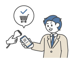 バーコード決済をするスーツ姿の男性