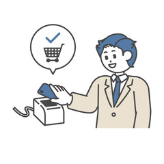 バーコード決済をするスーツ姿の男性