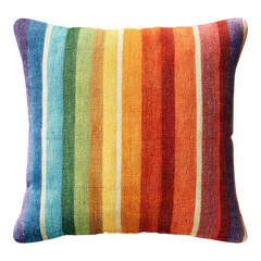 Colorful striped cushion with vibrant hues of red, orange, yellow, green, blue, and purple for home decor