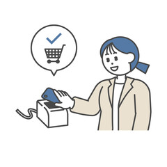 バーコード決済をするスーツ姿の女性