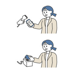 バーコード決済をするスーツ姿の女性