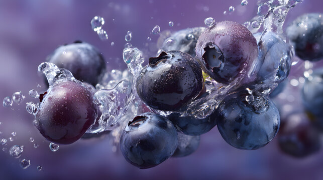 Burst of Flavor: Vivid image of fresh blueberries with crystal-clear water droplets, evoking freshness and natural goodness.