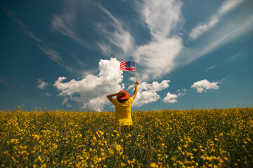 Woman with USA flag.