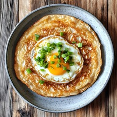A simple & delicious omelette with sandy fried egg and fresh spring onions. A classic dish that will tempt your taste buds.