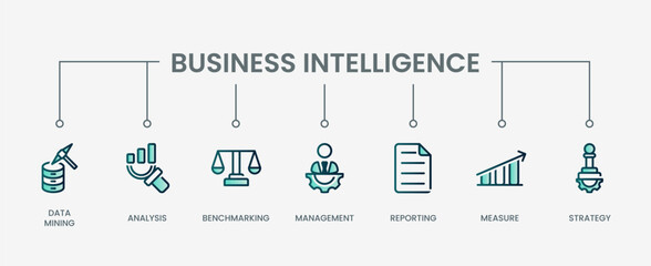 Business intelligence icon set with modern green concept