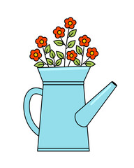 Garden Watering Can with Flowers Cute Vector Illustration