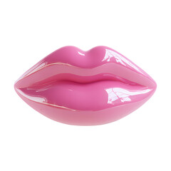 3d icon of glossy pink lips isolated on transparent background