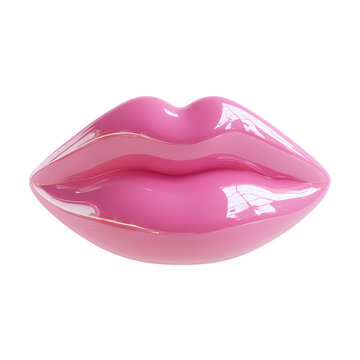 3d icon of glossy pink lips isolated on transparent background