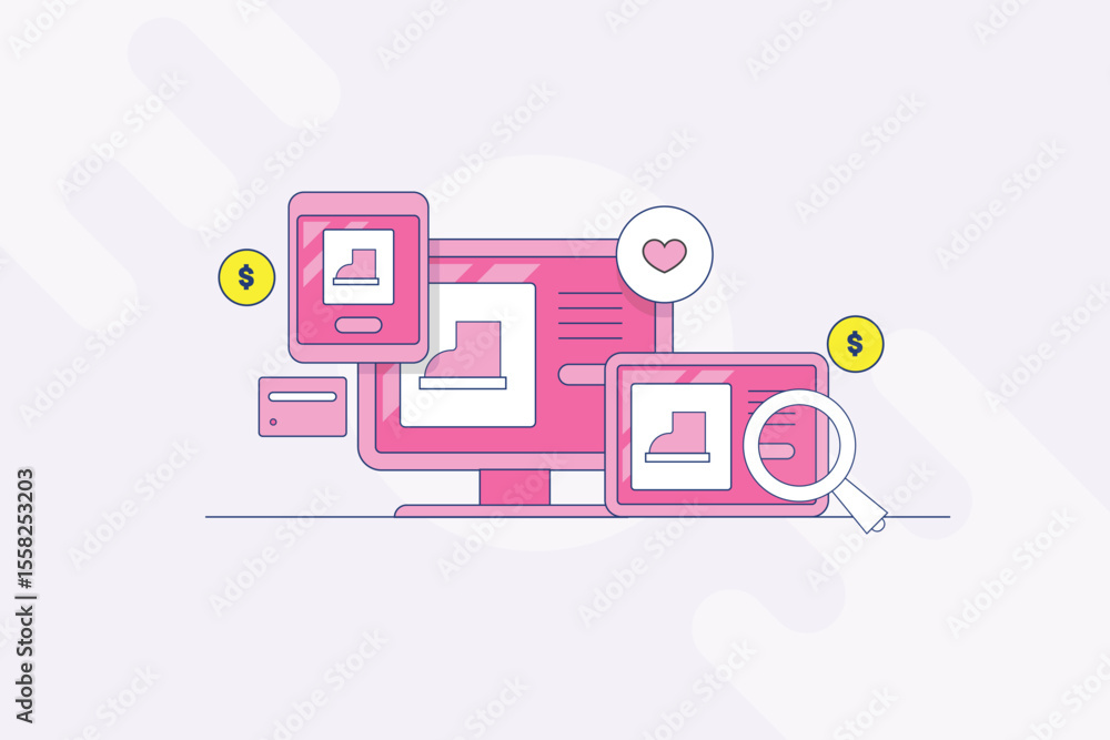 Poster responsive ecommerce platform display products on electronic device screen.