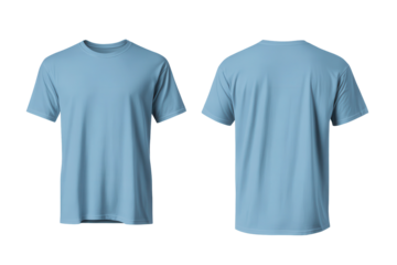 Plain light blue t shirt mockup template featuring front and back views for design display and customization opportunities in garment marketing