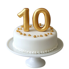 3D golden number 10 on top of a cake, isolated on a transparent background (2)