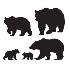 Fototapeta premium bear family silhouette set, Black & White silhouette set 