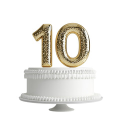 3D golden number 10 on top of a cake, isolated on a transparent background (3)