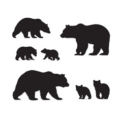 Fototapeta premium bear family silhouette set, Black & White silhouette set 