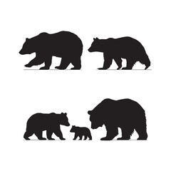 Fototapeta premium bear family silhouette set, Black & White silhouette set 