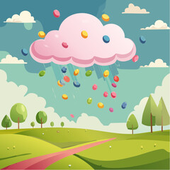 A cloud raining candy instead of water &ndash; sweet dreams and surprises.
