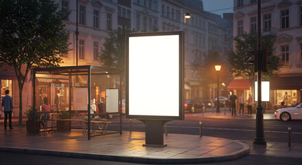 Empty billboard at night in a European city