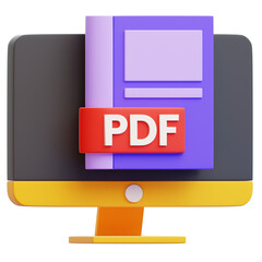 PDF document on computer screen. 3D rendering of digital document.