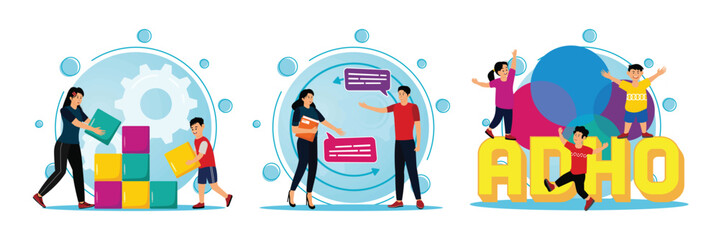 Social emotional development concept. Social interaction skills. ADHD.