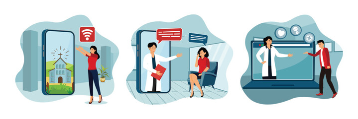 Online church concept. Doctor Providing Online therapy to Patient. Telehealth.