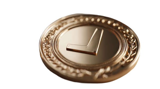 Golden Approval Success Medal Check Mark Authenticity Seal Approval Icon on transparent background