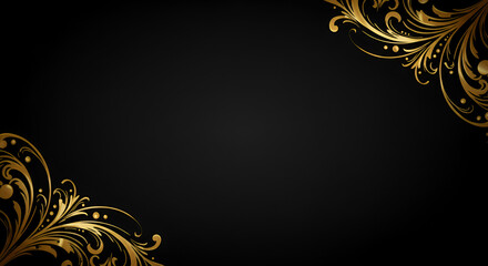 Elegant gold floral corner design on a black background
