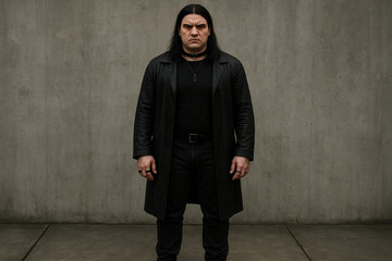 a gloomy man in black clothes