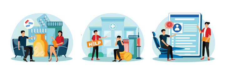 Drug monitoring concept. Drug rehab center and Medicine. Psychologist service.