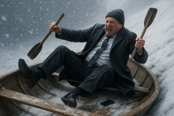 
in a boat with oars on ice