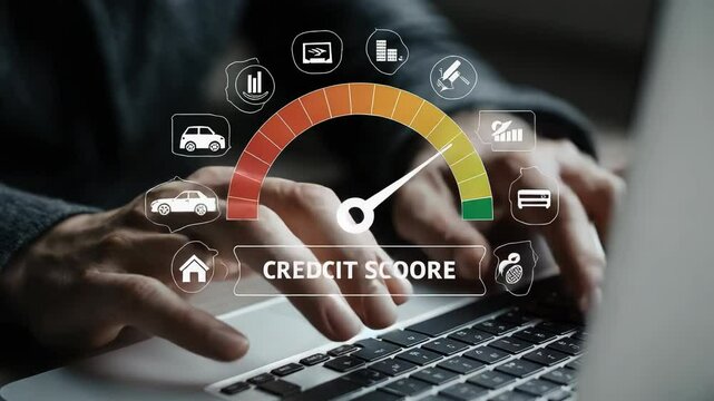 businessman pressing virtual button of credit score - Powered by Adobe