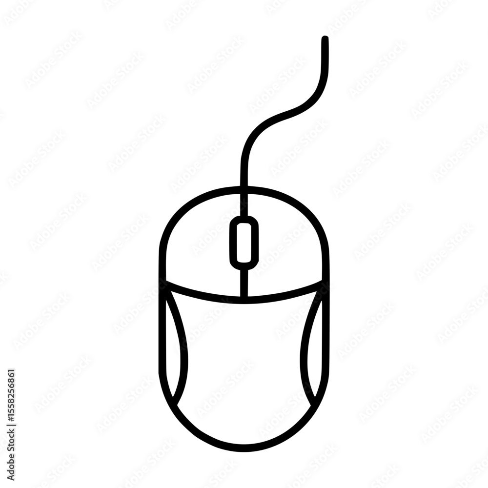 Fototapete simple black outline icon of a computer mouse with cord