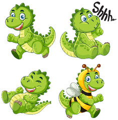 Cute Baby Dinosaur Vector Illustration Set