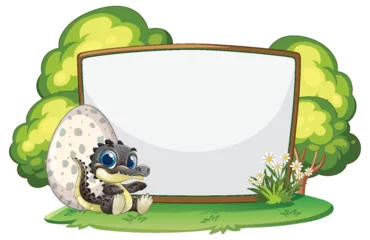  Cute Dinosaur with Blank Signboard © GraphicsRF