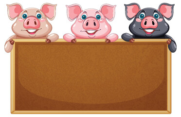 Three Pigs Holding a Blank Sign