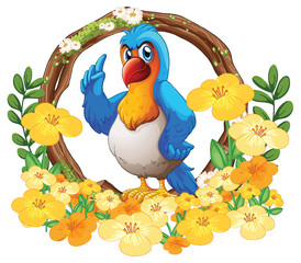 Cheerful Blue Bird Among Yellow Flowers