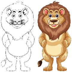 Cartoon Lion Illustration with Outline