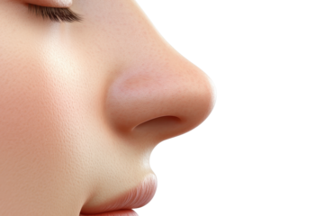 Realistic human nose illustration showcasing detailed structure, texture, and form in a clean, isolated environment for educational purposes
