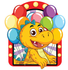 Cheerful Dinosaur with Colorful Balloons