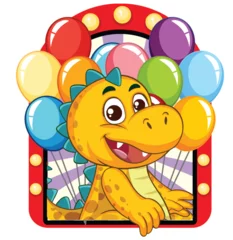  Cheerful Dinosaur with Colorful Balloons © GraphicsRF
