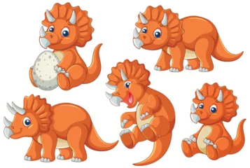 Cute Cartoon Triceratops Vector Illustration Set © GraphicsRF