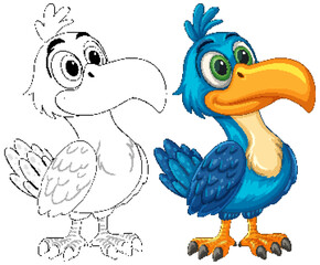 Colorful Cartoon Hornbill Illustration with Outline