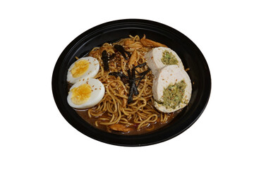 ramen with egg and chicken, isolated on white background