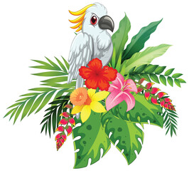 Tropical Bird with Exotic Floral Arrangement