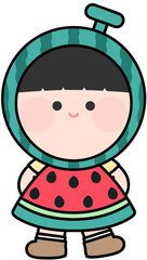 여름 수박 가면을 쓴 어린이 수박모자를 쓴 어린이 수박얼굴합성도안 여름얼굴합성도안 인간수박 유치원 어린이집 여름환경구성 일러스트