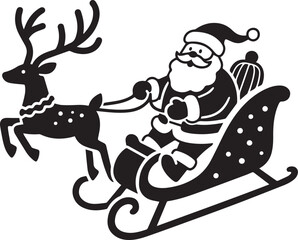 Santa Claus and reindeer. Santa Claus Sleigh Ride Silhouette Vector with Reindeer