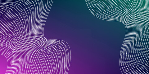 Abstract violet purple and green wavy line pattern on dark blue background with copy space. Modern tech futuristic neon color banner concept. Vector illustration