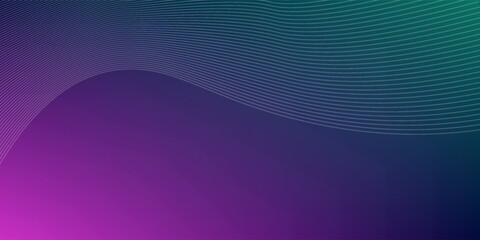 Abstract violet purple and green wavy line pattern on dark blue background with copy space. Modern tech futuristic neon color banner concept. Vector illustration