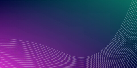 Abstract violet purple and green wavy line pattern on dark blue background with copy space. Modern tech futuristic neon color banner concept. Vector illustration